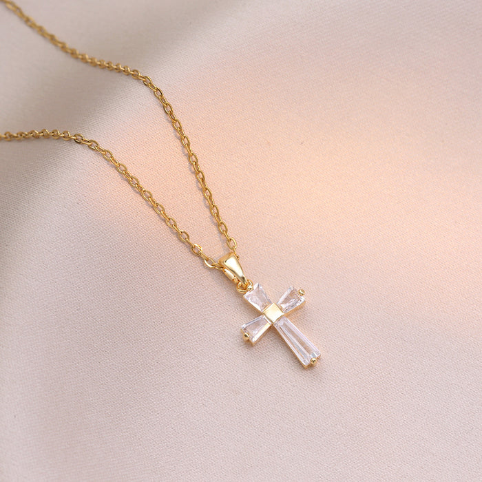 Wholesale Necklace Cross Square Diamond Necklace, New Fashionable Style, niche design, Clavicle Chain Jewelry
