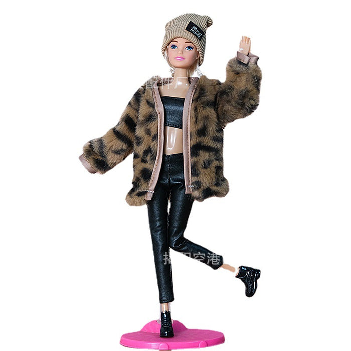 Wholesale Leopard Print Plush Vest et Skirt suit