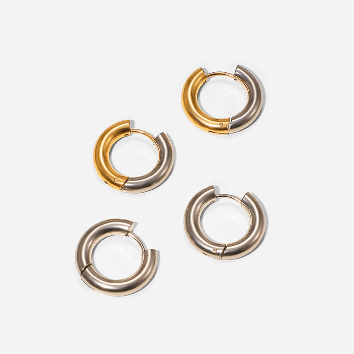 Wholesale Simple 18k Gold Plated Stainless Steel Hoop Earrings JDC-ES-JD345