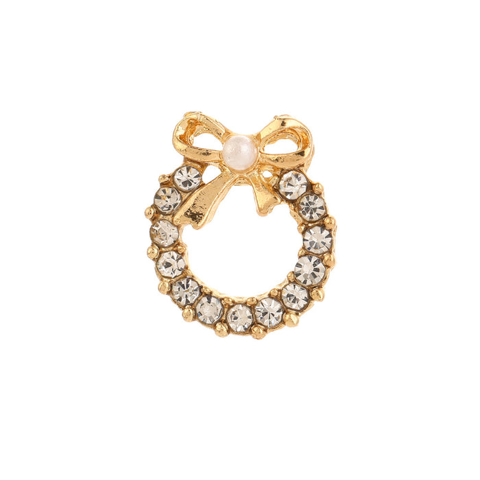 Wholesale Simple pearl bow earrings with personalized temperament, inlaid with colored diamonds, hollowed out circular earrings, and earrings