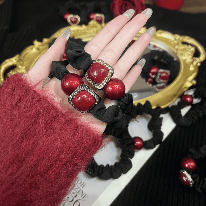 Wholesale Lover Light Luxury Red Bean Small Intestine Hair Ring Ball Head Pontail Hair Rope Fashion Hair Ring