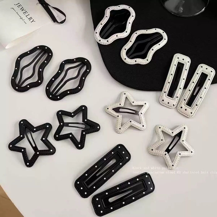 Wholesale Black and White Polka Dot Leather Snap Clips for Kids ( Spring/ Summer)