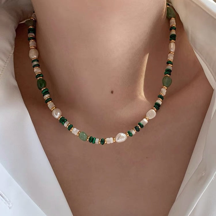 Wholesale   Pearl Malachite Green Beaded Necklace Women's Accessories Clavicle Chain Necklace Chain