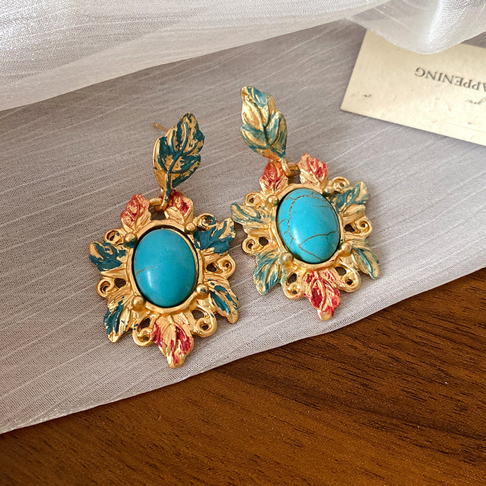 Wholesale Silver needle enamel flower earrings light luxury high-end earrings for women retro palace style all-match earrings design niche