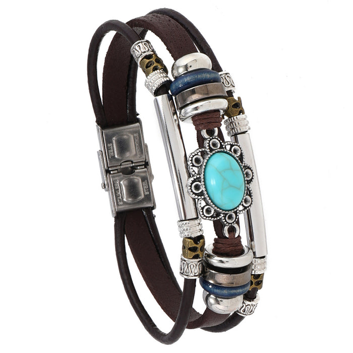 Wholesale Vintage Turquoise Men's Leather Bracelet JDC-BT-XH012