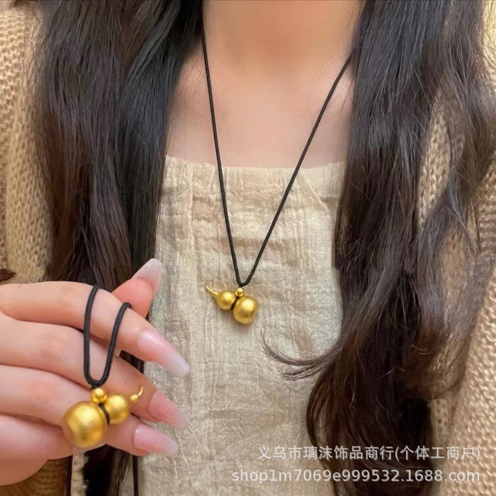 Wholesale Sand gold gourd woven rope necklace, long and niche design, lucky fortune pendant, couple style, safe