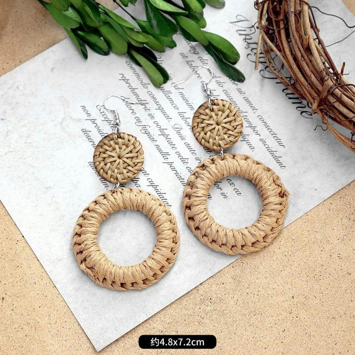 Wholesale Rattan Woven Ethnic Style Wooden Earrings JDC-ES-Luox010