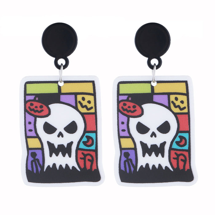 Wholesale  Series Earrings Acrylic Double-Sided Printing Funny Skull Pumpkin Cartoon Earrings