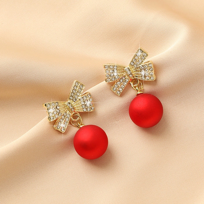 Wholesale Silver needle red pearl studded diamond earrings, niche design, light luxury earrings wholesale