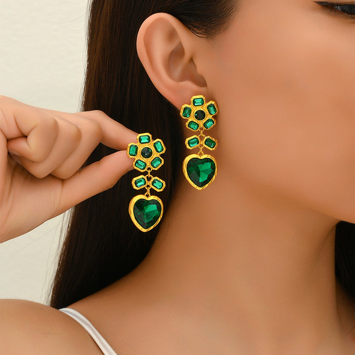 Wholesale Silver needle studded diamond heart earrings alloy earrings