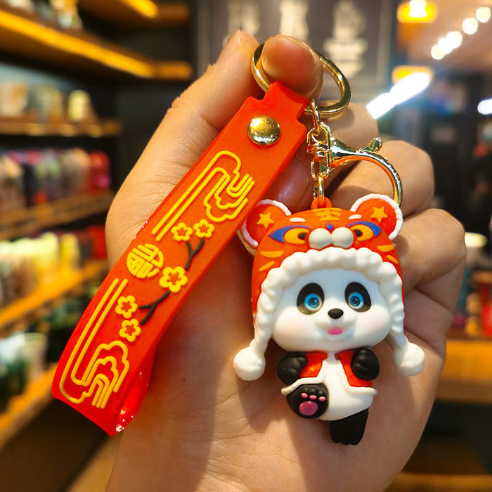 Wholesale Rubber Cartoon Doll Lion Tiger Head Panda Keychain JDC-KC-Tingm180