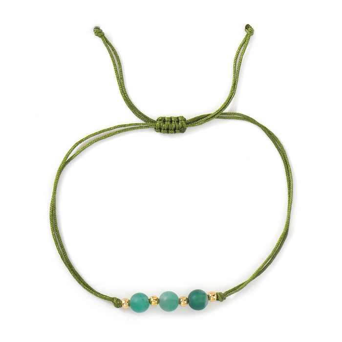 Wholesale Beach Vacation Style Wax Thread Bracelet With Multi Layer Green Natural Stone Beads And Leaf Pendant Everyday Fashion Accessory