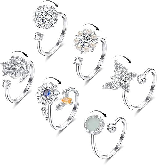 Wholesale Rotating ring with micro inlaid zircon, versatile temperament, full diamond round clover ring accessory