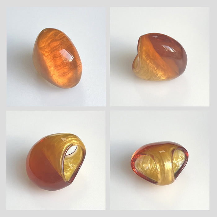 Wholesale Color glazed exaggerated light luxury resin ring, oil dripping enamel colorful ring, transparent outer and glazed inner hand jewelry