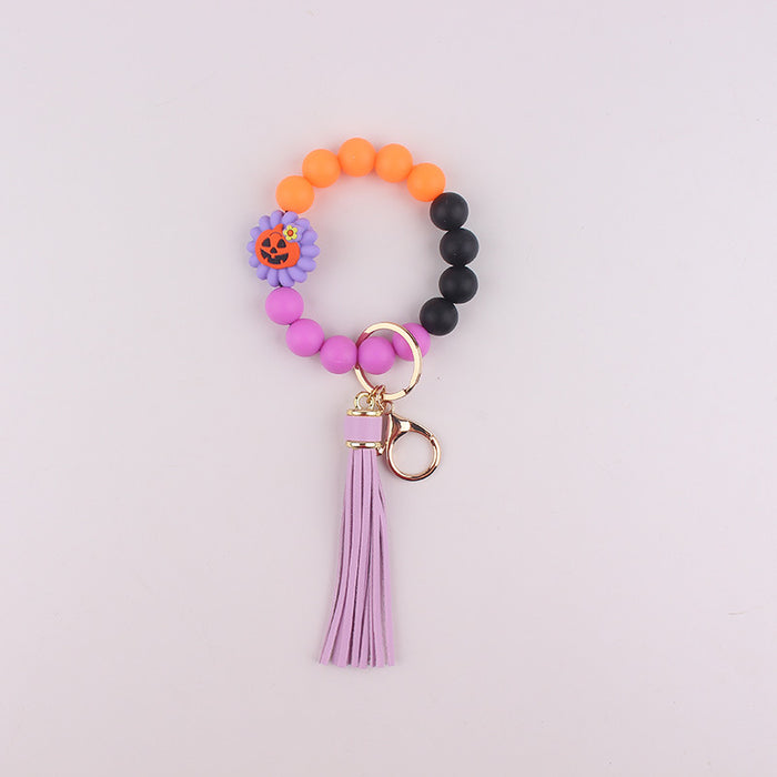 Wholesale  Food Grade Silicone Bunny Bracelet Wrist Keychain Tassel Bracelet