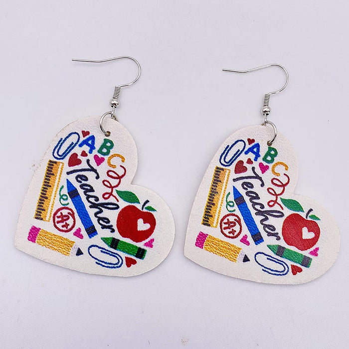 Wholesale earrings Teacher's Day heart-shaped leather earrings JDC-ES-ChengY030