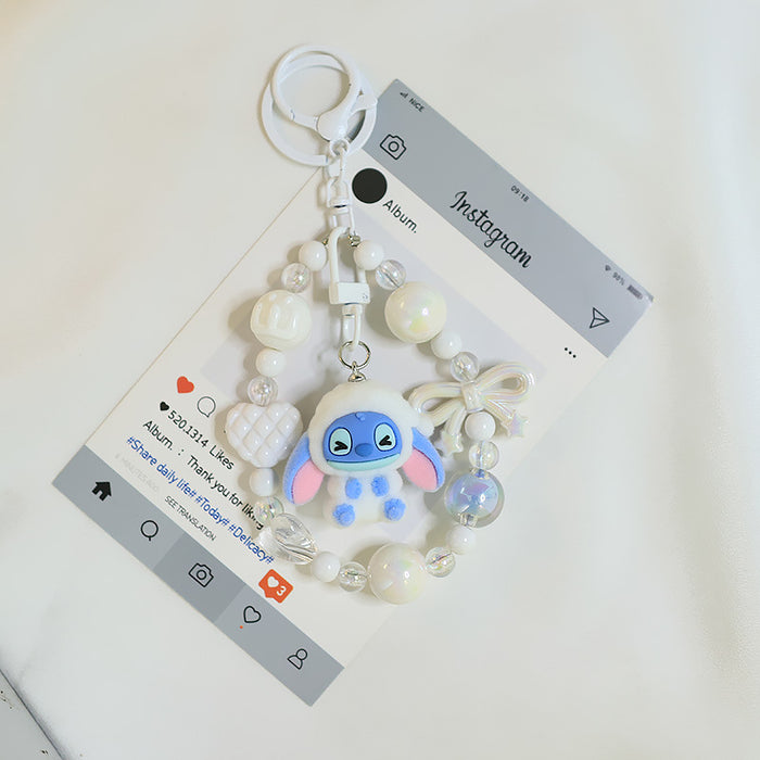 Wholesale Cartoon Plush Bag Beaded Chain Pendant Streaming Cute Doll Student Keychain Accessory