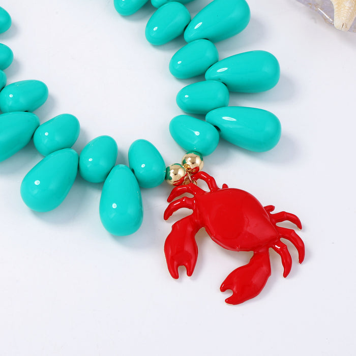 Wholesale Casual Vacation Style Alloy Oil Dripping Crab Pendant Multi-Color Beaded Women's Necklace