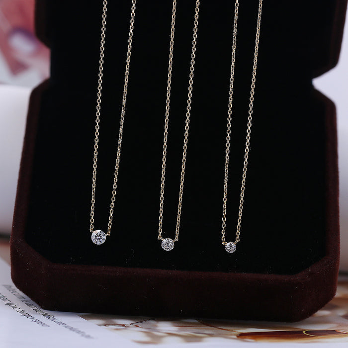 Wholesale   round non-claw diamond necklace 925  silver gold plated 10/20/30 stacked clavicle chain