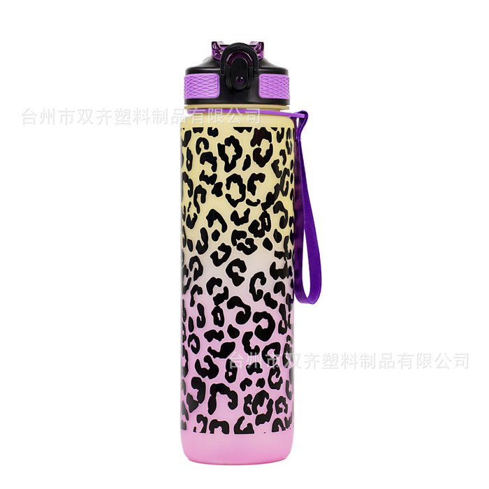 Wholesale Plastic Water Cup Leopard Print Gradient Straw Cup Summer Outdoor Space Cup Large Capacity Sports Water Cup