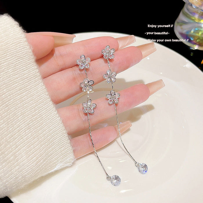 Wholesale Earrings Women's Ear Drop Copper Zircon Petal Earrings