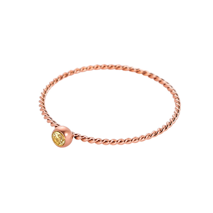 Wholesale Twisted ring with zircon ring stainless steel gold-plated birthstone twisted tail ring