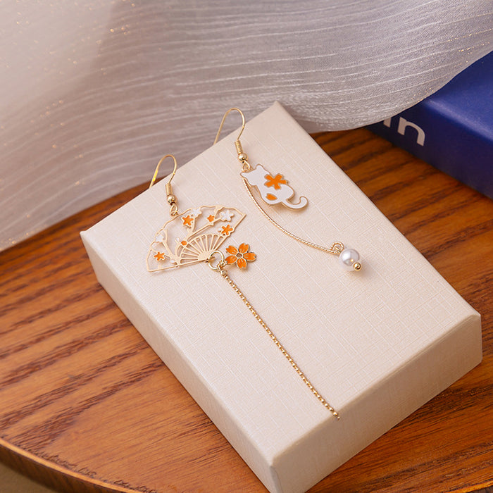 Wholesale Fashionable cartoon earrings, fan-shaped pearl pendant, gentle ear hook