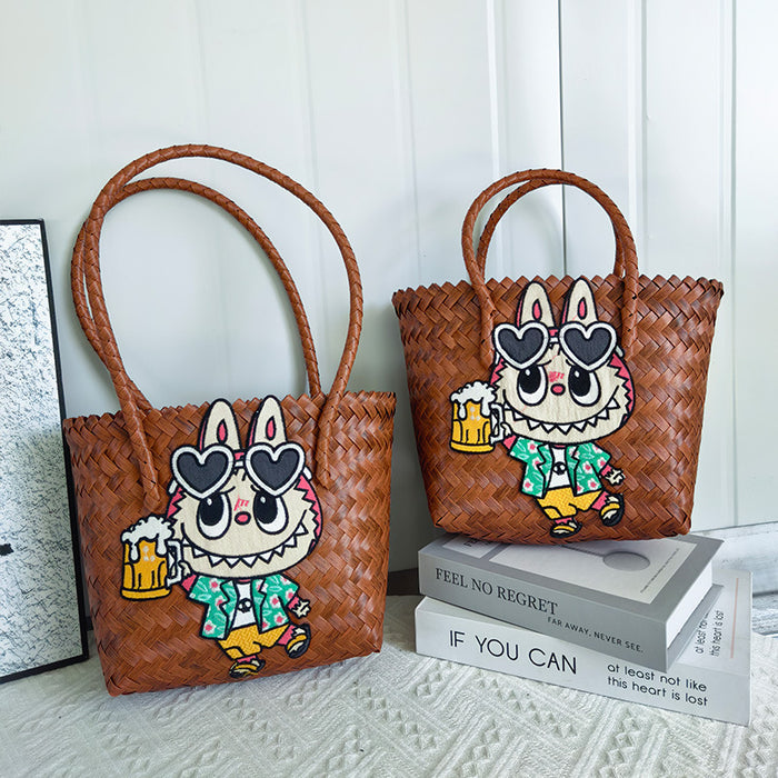 Wholesale  Handbag Summer  Cartoon Woven Bag Large Capacity Work Commuter Bag Hand-Woven Handbag