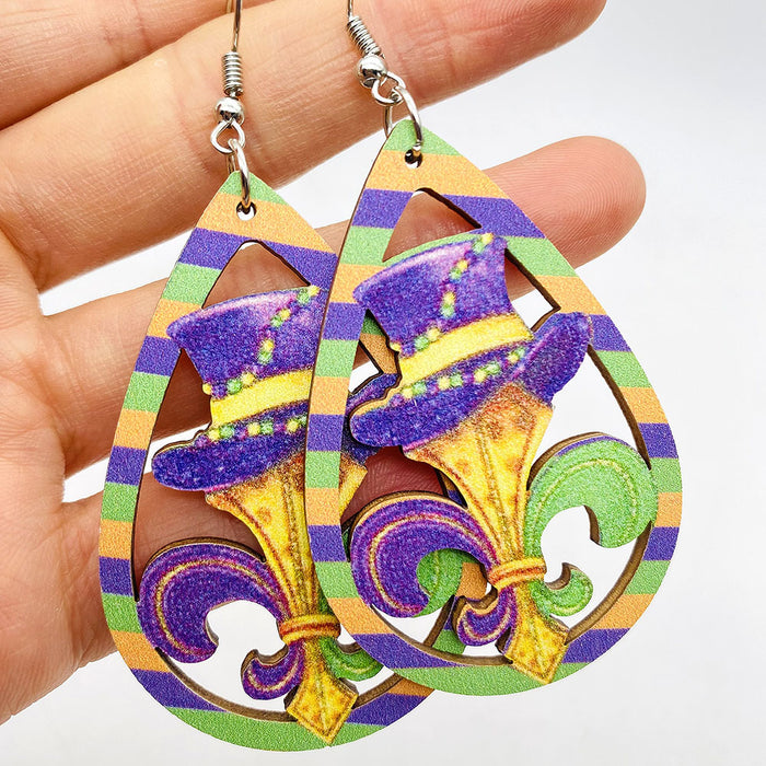 Wholesale Earrings Carnival Colored Festive Accessories Exaggerated Masks Water Droplets Hollow Wooden Earrings JDC-ES-YaChen008