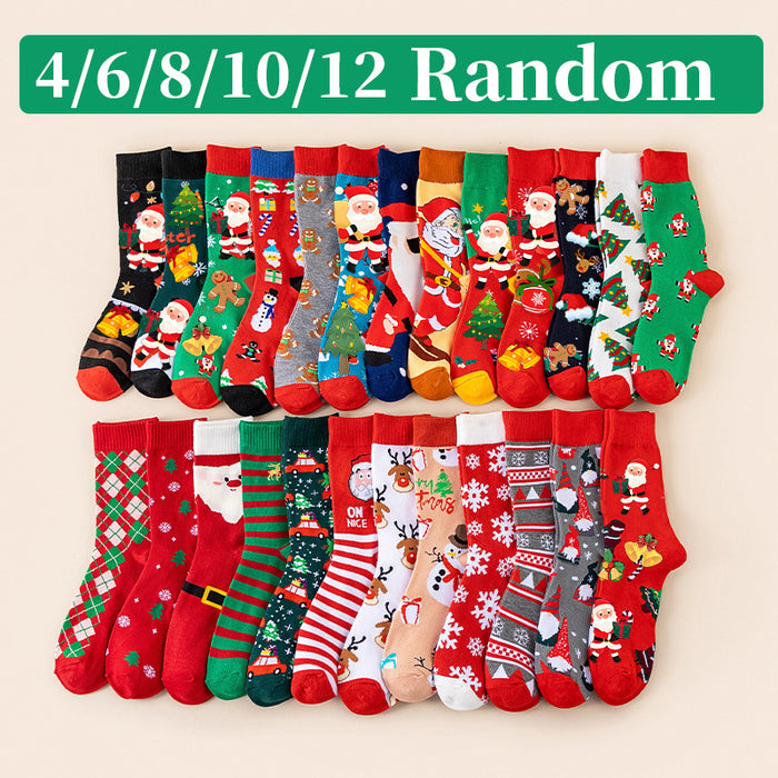 Wholesale Random Christmas Socks Snowman  Cartoon Mid-Calf Socks