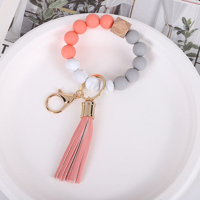 Wholesale Tassel Wood Beads Silicone Keychains JDC-KC-QXue012