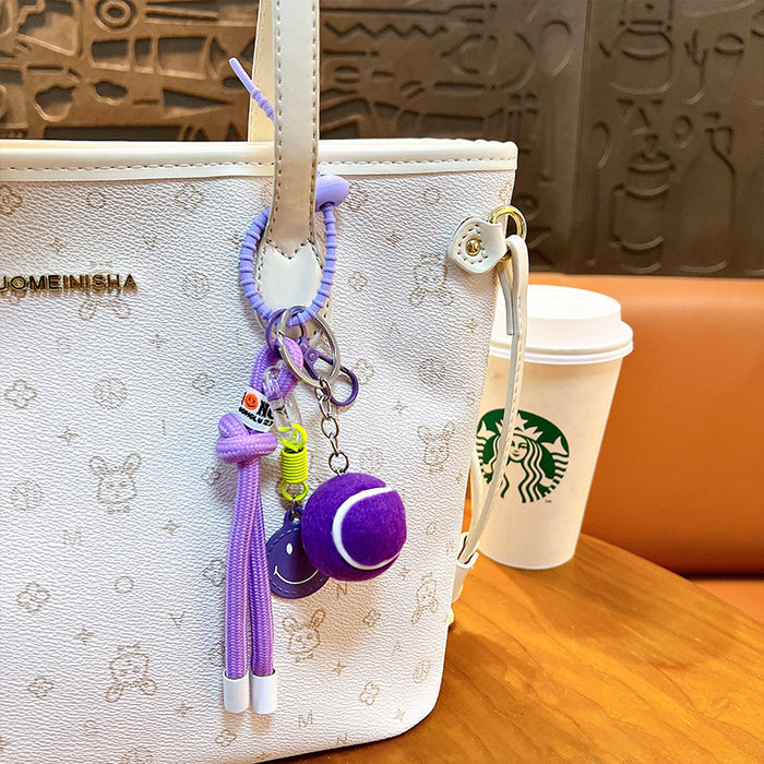 Wholesale Colorful Smiley-Face Tennis Ball Car Keychain