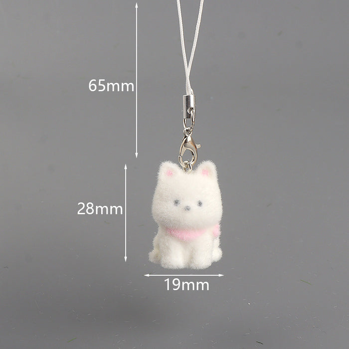 Wholesale 3D Flocked Resin Dog Pendant Mini Doll Phone Charm DIY Keychain