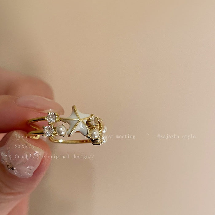 Wholesale Shell double-layer ring, new minimalist and niche design, index finger ring, light luxury and high-end ring