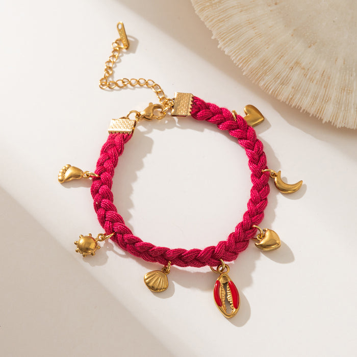 Wholesale New Stainless Steel Ocean Shell Bracelet Hand Woven Titanium Steel Heart shaped Holiday Rope Ornament