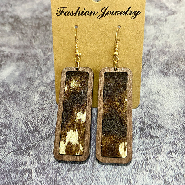 Wholesale leopard print simple bar genuine leather earrings retro geometric texture inlaid earrings
