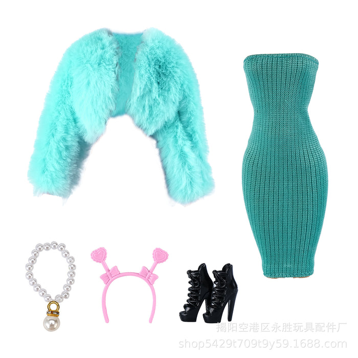 Wholesale  Doll fur plush coat skirt suit doll dress