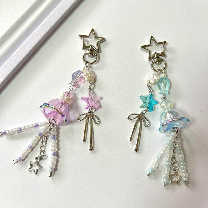 Wholesale Jellyfish Star Bow Pendant Beaded Mobile Phone Chain Pendant Small Fresh Keychain