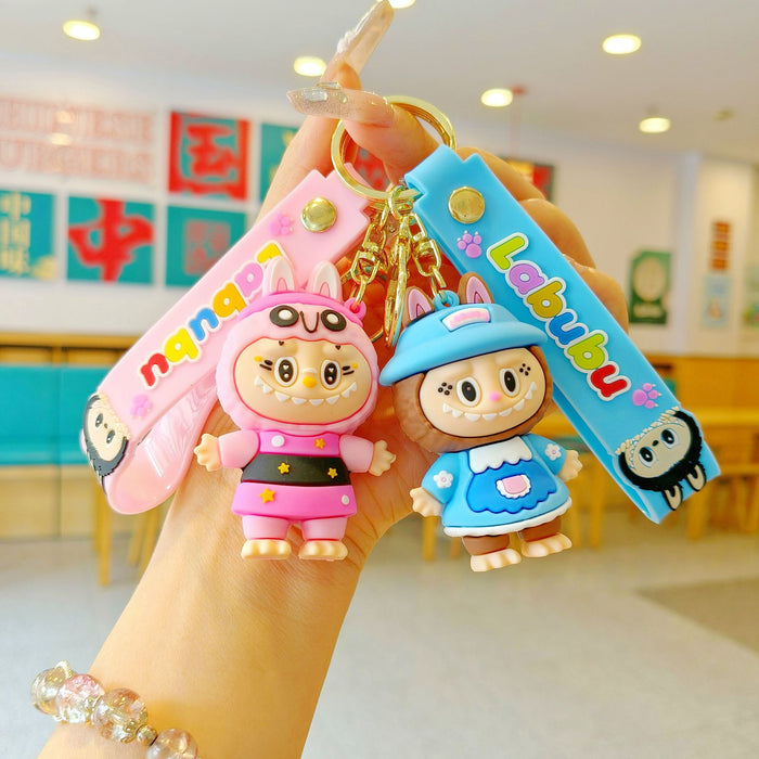 Wholesale New cross-dressing  cartoon keychain cute couple schoolbag pendant car keychain claw machine small gift