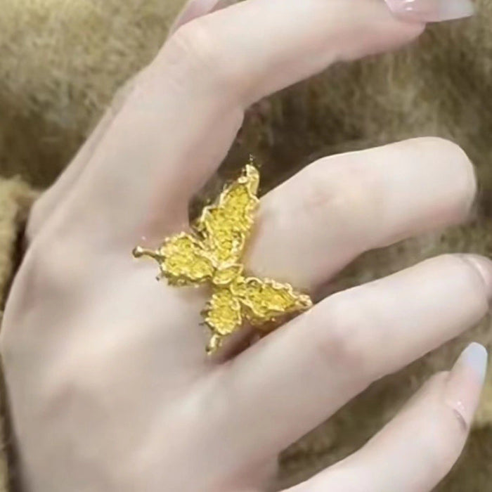 Wholesale Pink butterfly ring, light luxury temperament, niche design, high-end feel, ring ring design