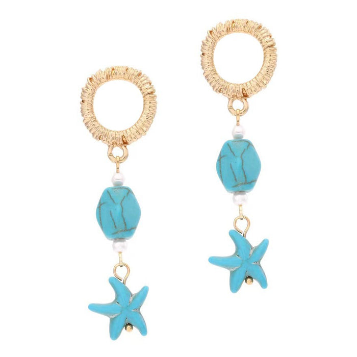 Wholesale fashion personalized turquoise geometric starfish earrings