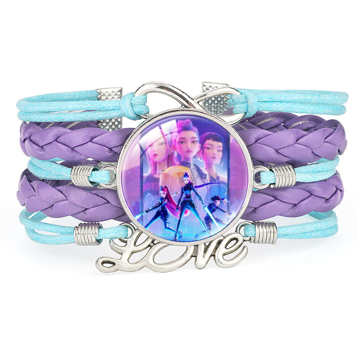 Wholesale KPOP Color Block Multi-Layer Braided Adjustable Bracelet