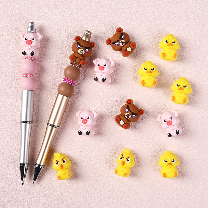Wholesale 20pcs Cute Animal Silicone Beads Children DIY Loose Beads/ Beads Food Grade Toy Bear Drops Glue Beads
