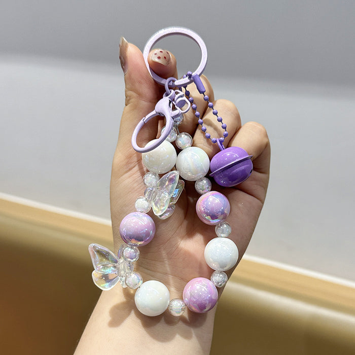 Wholesale Creative keychain, colorful bead phone chain, headphone bag, small pendant