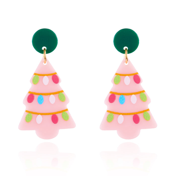 Wholesale Christmas earrings multi-color lights gingerbread man cane Christmas tree acrylic printed earrings