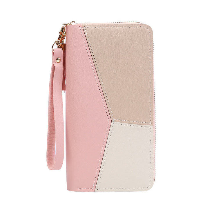 Wholesale Women' s Long Zip Phone Wallet Pink Solid Contrast Color Everyday Use Resale MOQ≥3