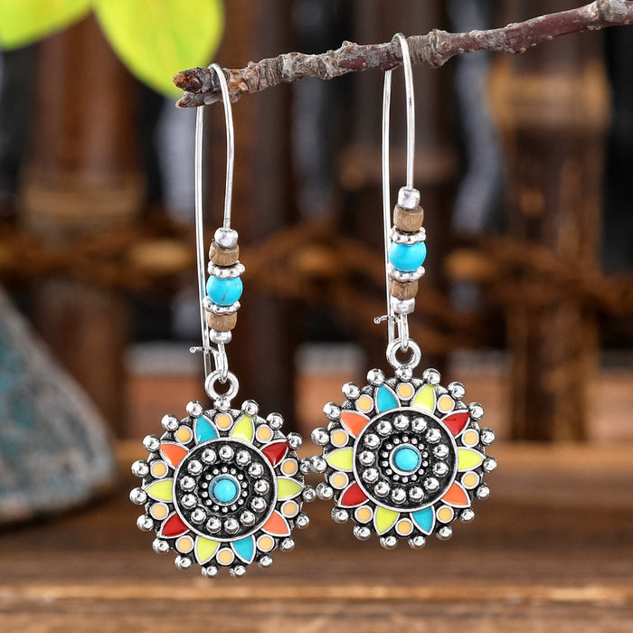 Wholesale Bohemian Geometric Turquoise Earrings Zinc Alloy Fashion Accessory MOQ≥2