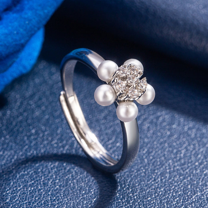 Wholesale DIY Pearl Accessories New 5-piece Pearl Open Ring with Empty Stand Fashion Flower Ring Handpiece Wholesale