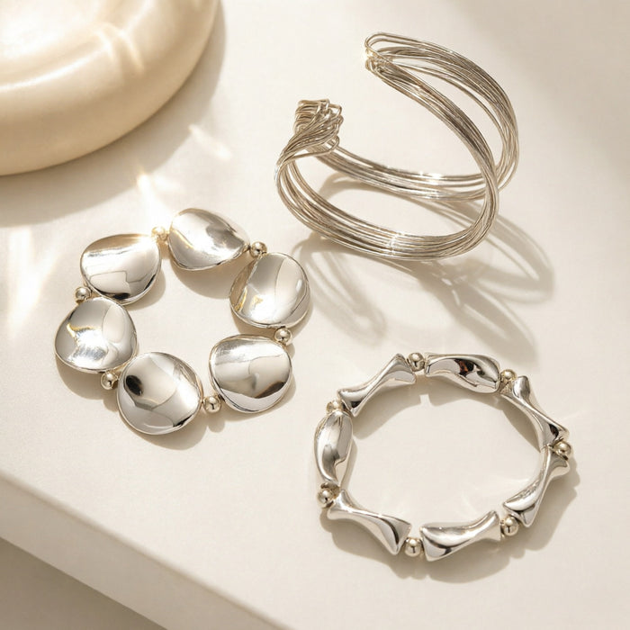 Wholesale Polished Silver Tone Alloy Geometric Bead Bracelet Trendy Irregular Round Bead Jewelry Accessory For Unisex Everyday Boutique Resale