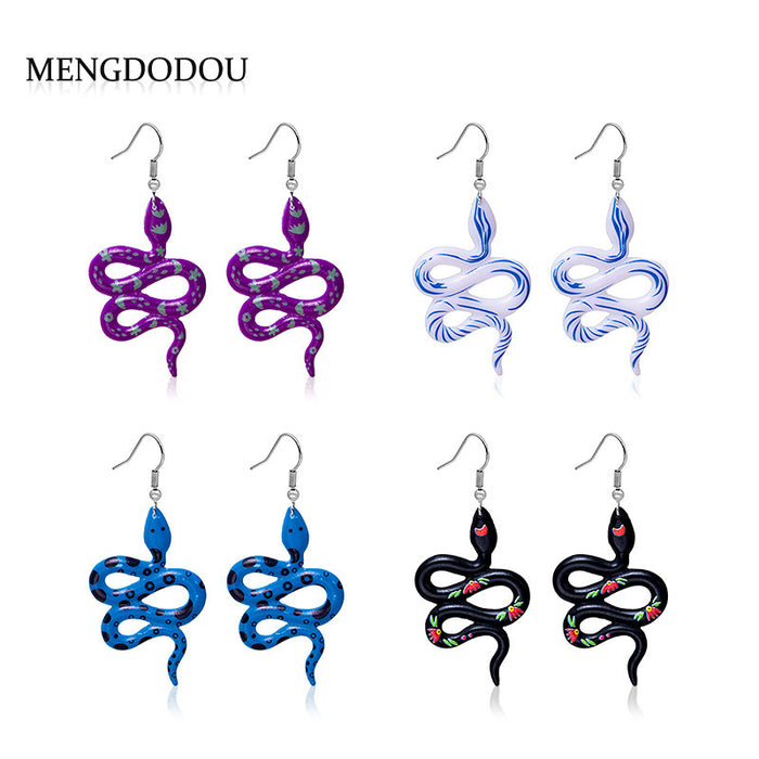 Wholesale cartoon winding spirit snake earrings high-end sense retro dark earrings women' s fashion all-match ear jewelry